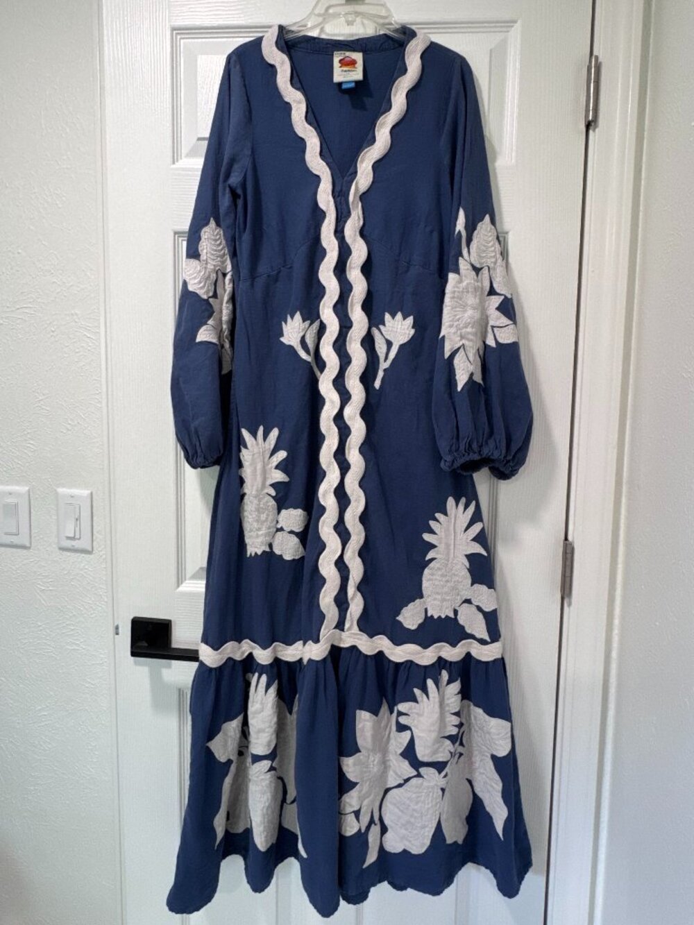 Farm Rio Flounce Embroidered Maxi Dress Small Linen Blend - Picture 8 of 14